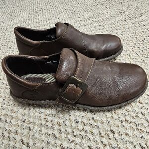 Born Monk Strap Shoes Women 9 Brown Pebbled Leather Comfort Slip On Loafers